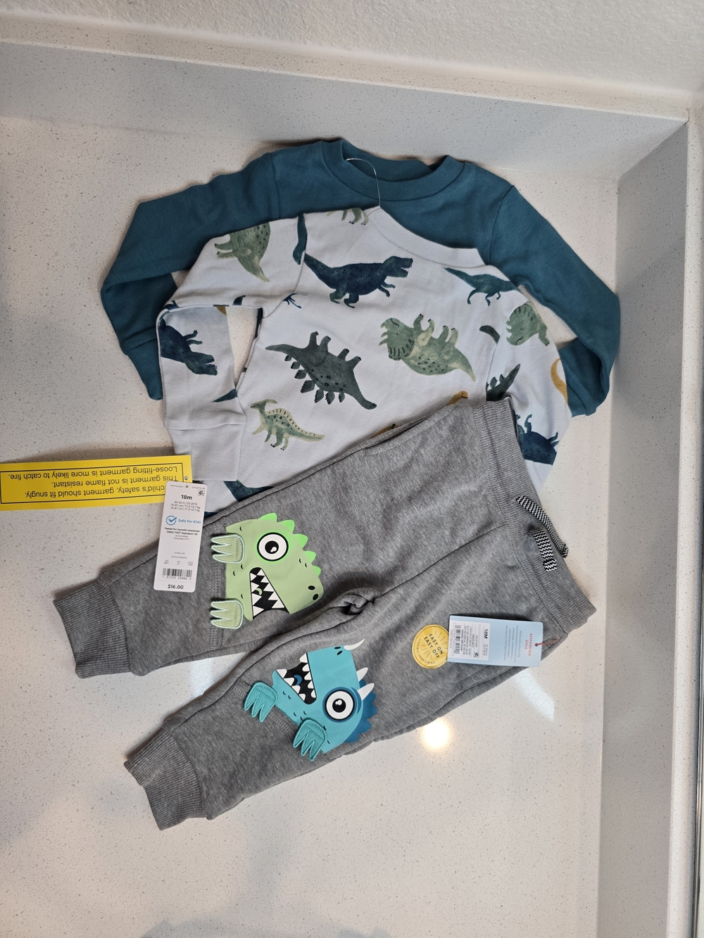 18months Dinosaur Raglan Top & Gray Dino Jogger - Teal/White/Gray
